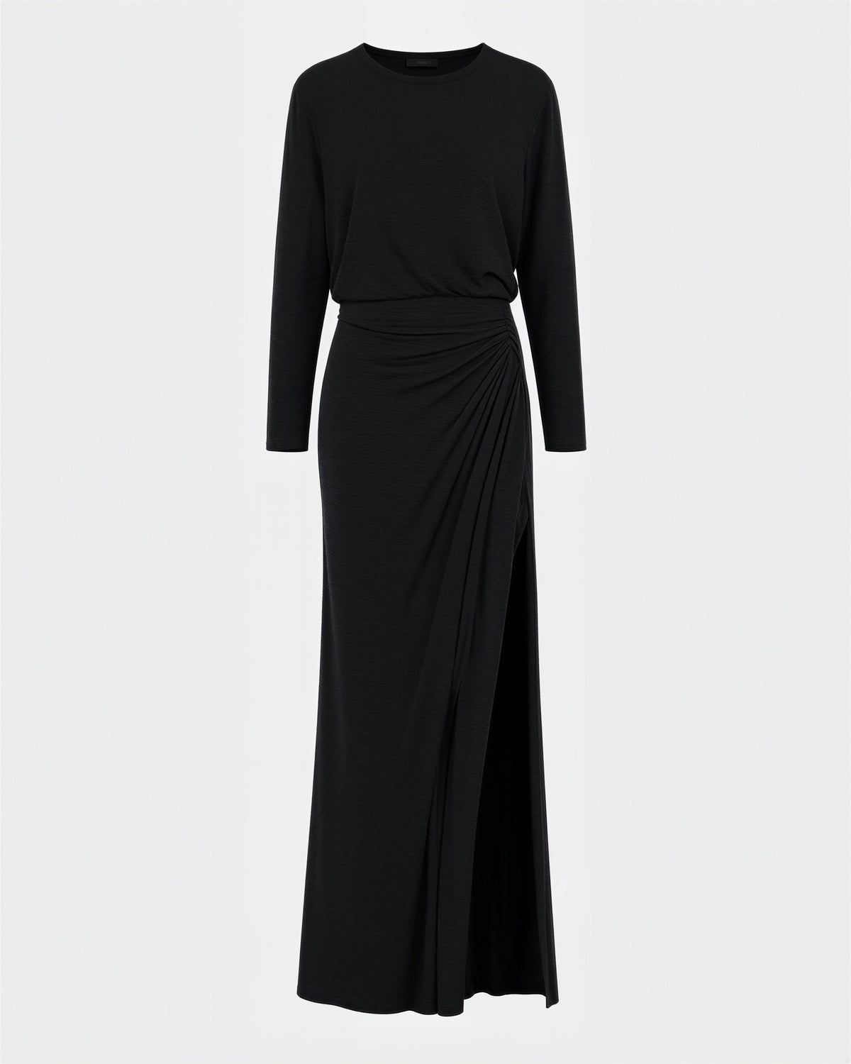 Morena Draped Slit Long Sleeve Maxi Dress, black, product view without a model