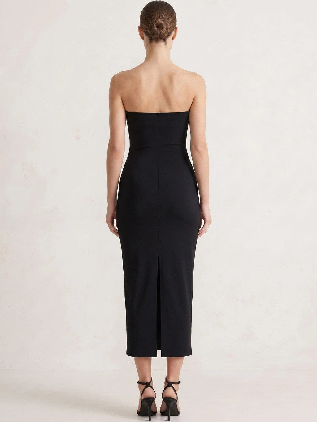 Princess Strapless Rhinestone Satin Maxi Dress in Black — Svelte Chic