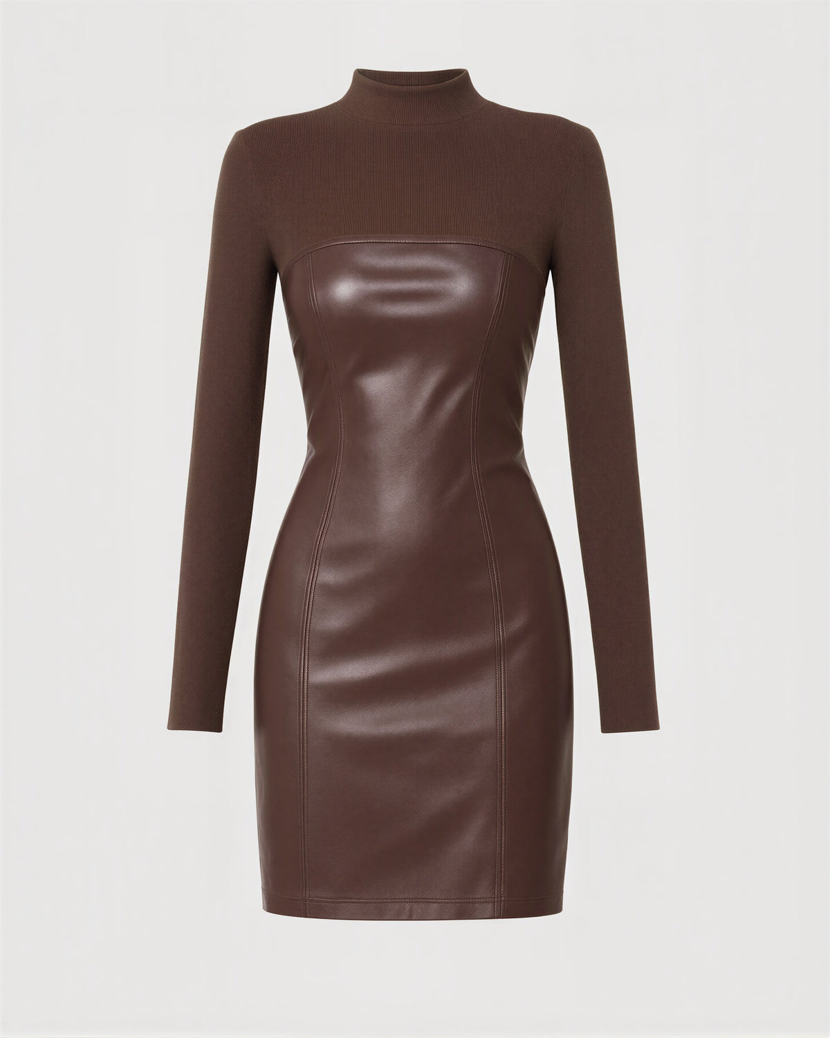 Nadia Faux Leather Strapless Look Mini Dress, brown, product view without a model