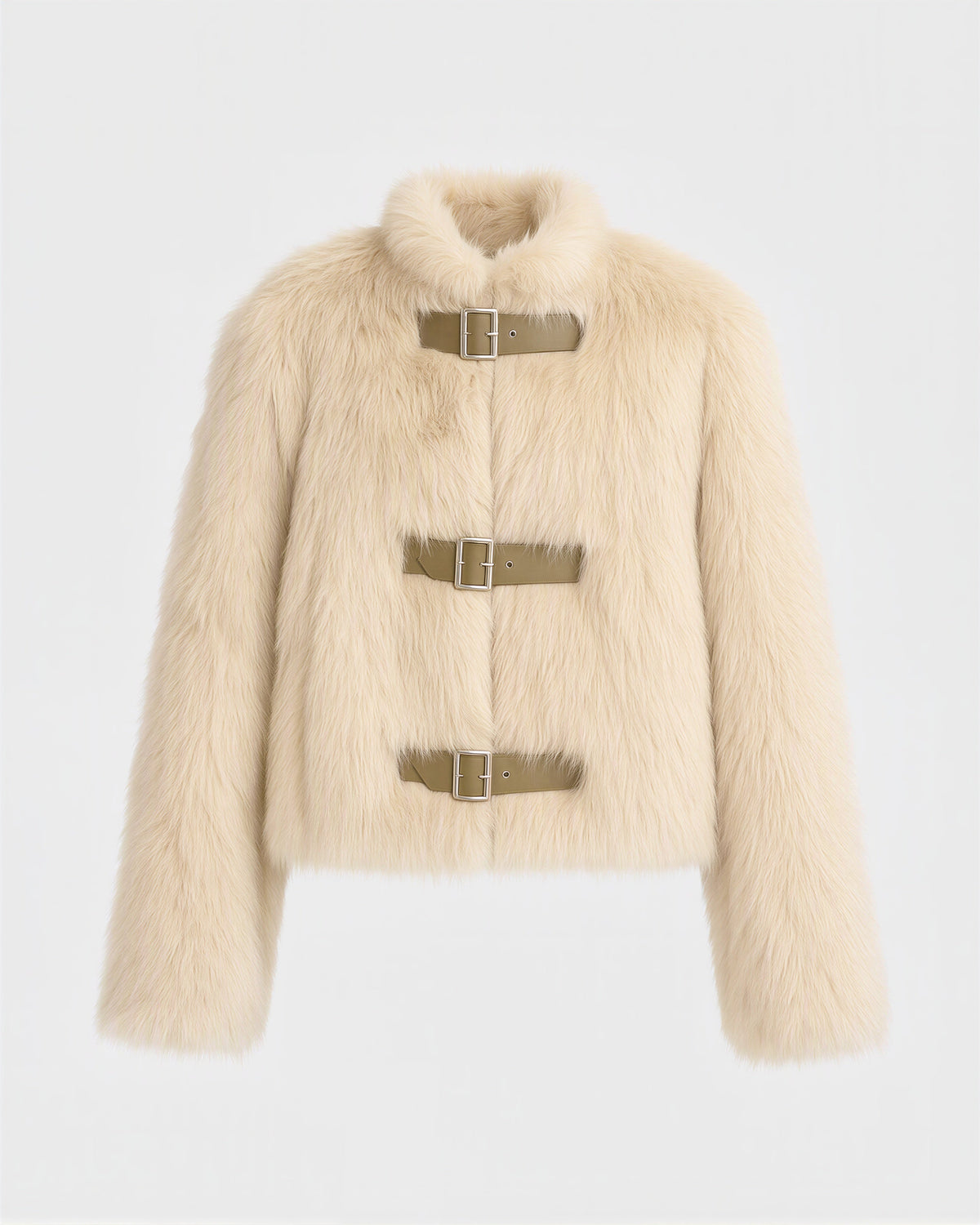 Nella Buckled Cropped Faux Fur Jacket, cream, product view without a model
