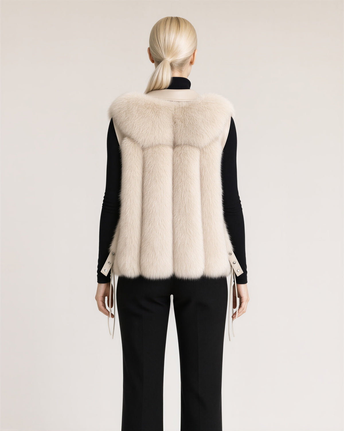 Nerea Leather Look Collar Faux Fur Vest, light beige, back view