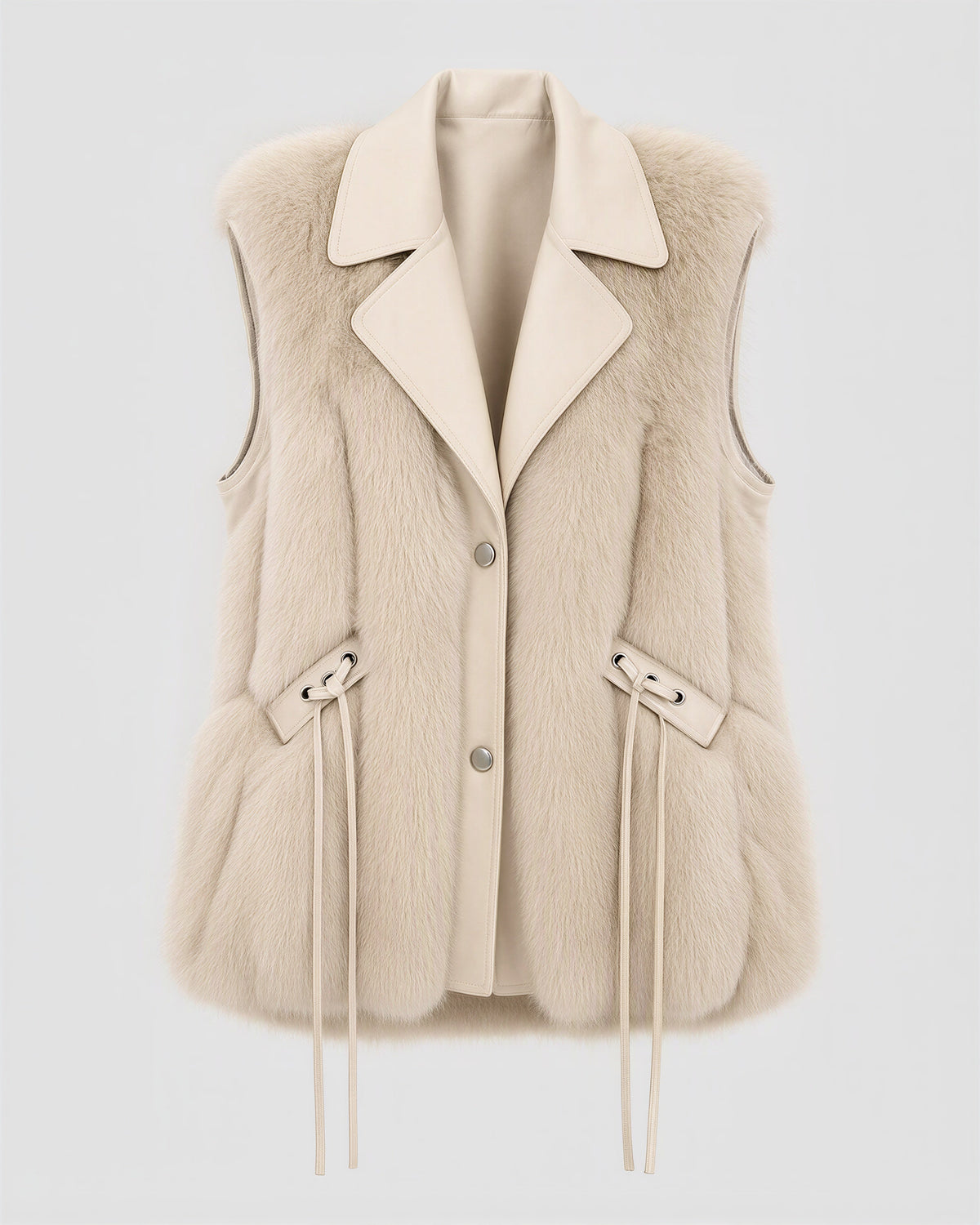 Nerea Leather Look Collar Faux Fur Vest, light beige, product view without a model