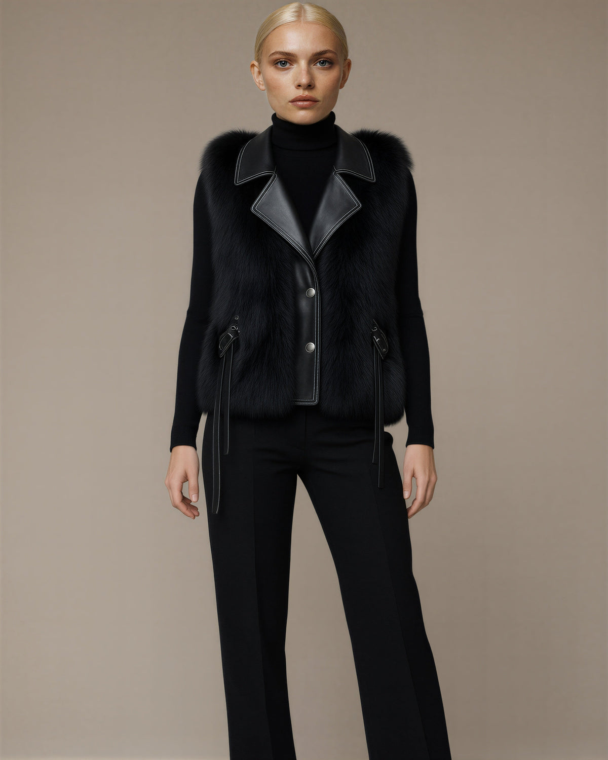 Nerea Leather Look Collar Faux Fur Vest, black color option