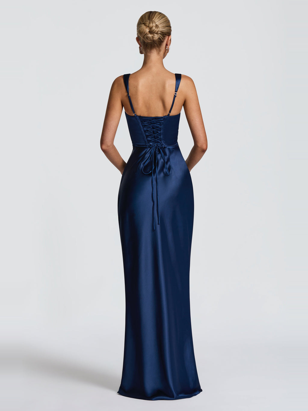 Livia Square Neck Corset Satin Maxi Dress — Svelte Chic