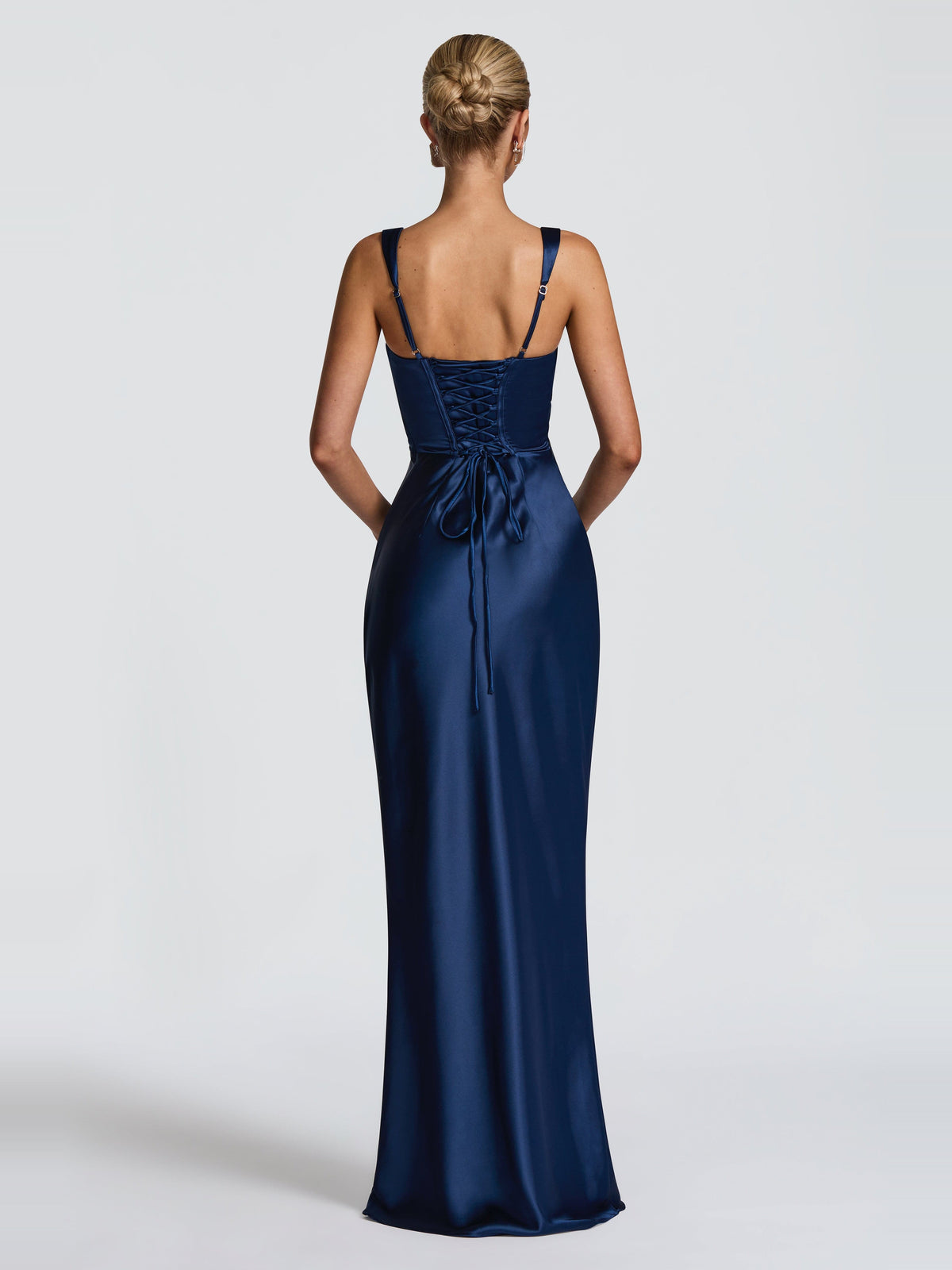 Livia Square Neck Corset Satin Maxi Dress — Svelte Chic