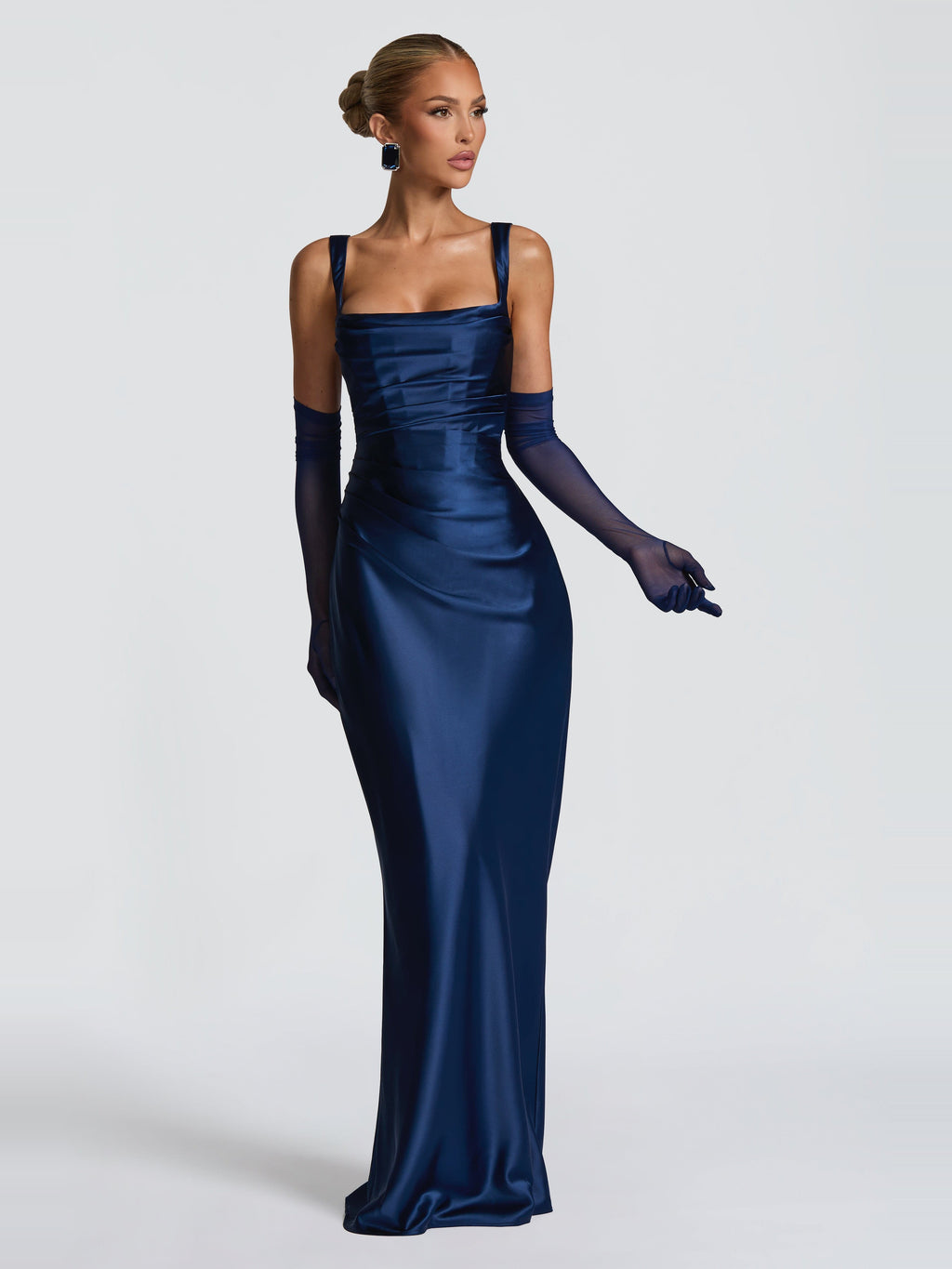 Livia Square Neck Corset Satin Maxi Dress — Svelte Chic