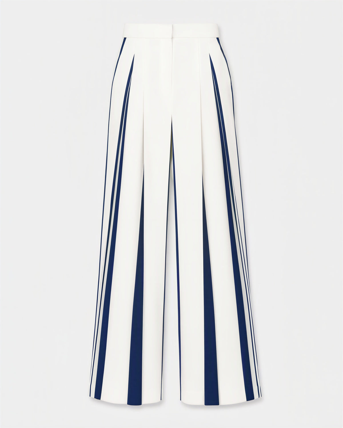 Olimpia Striped Pleated High Waisted Wide Leg Trousers, white navy, product view without a model