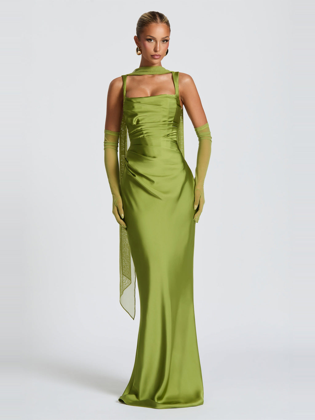 Livia Square Neck Corset Satin Maxi Dress — Svelte Chic