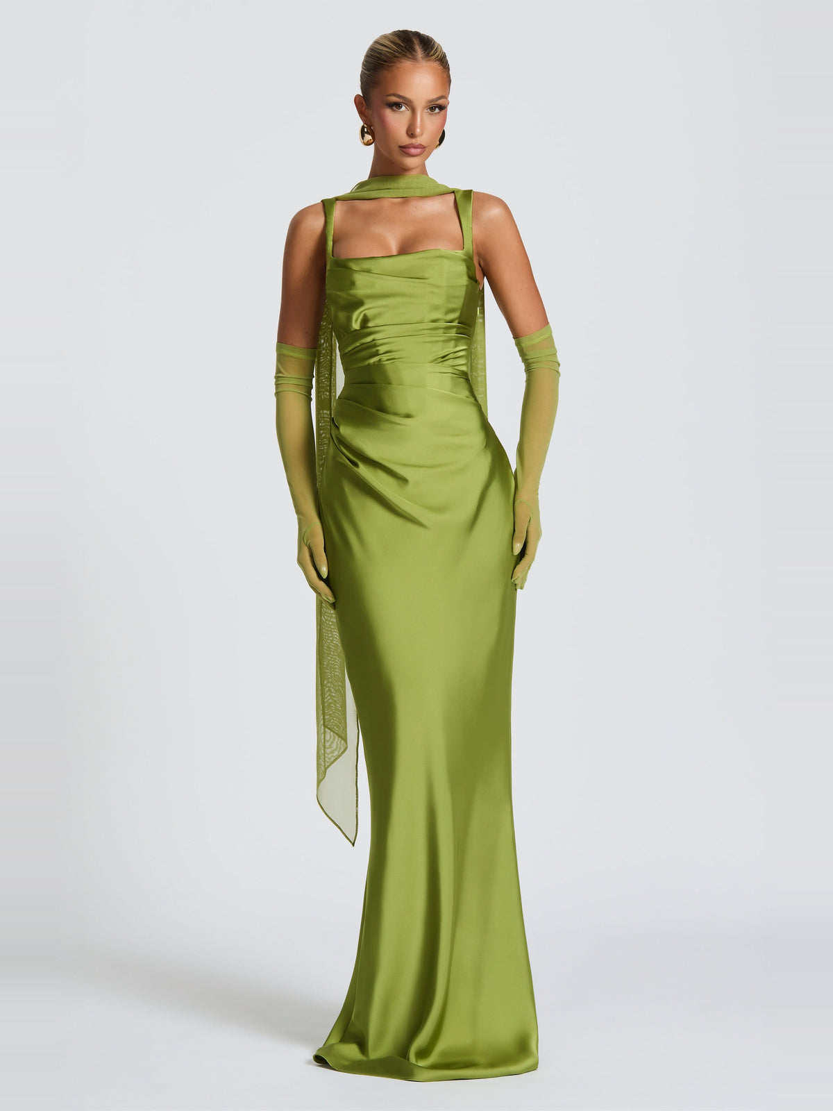 Livia Square Neck Corset Satin Maxi Dress — Svelte Chic