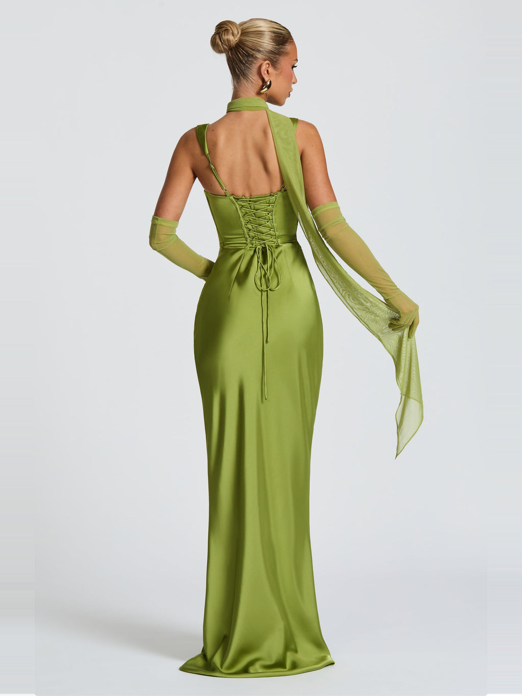 Livia Square Neck Corset Satin Maxi Dress — Svelte Chic