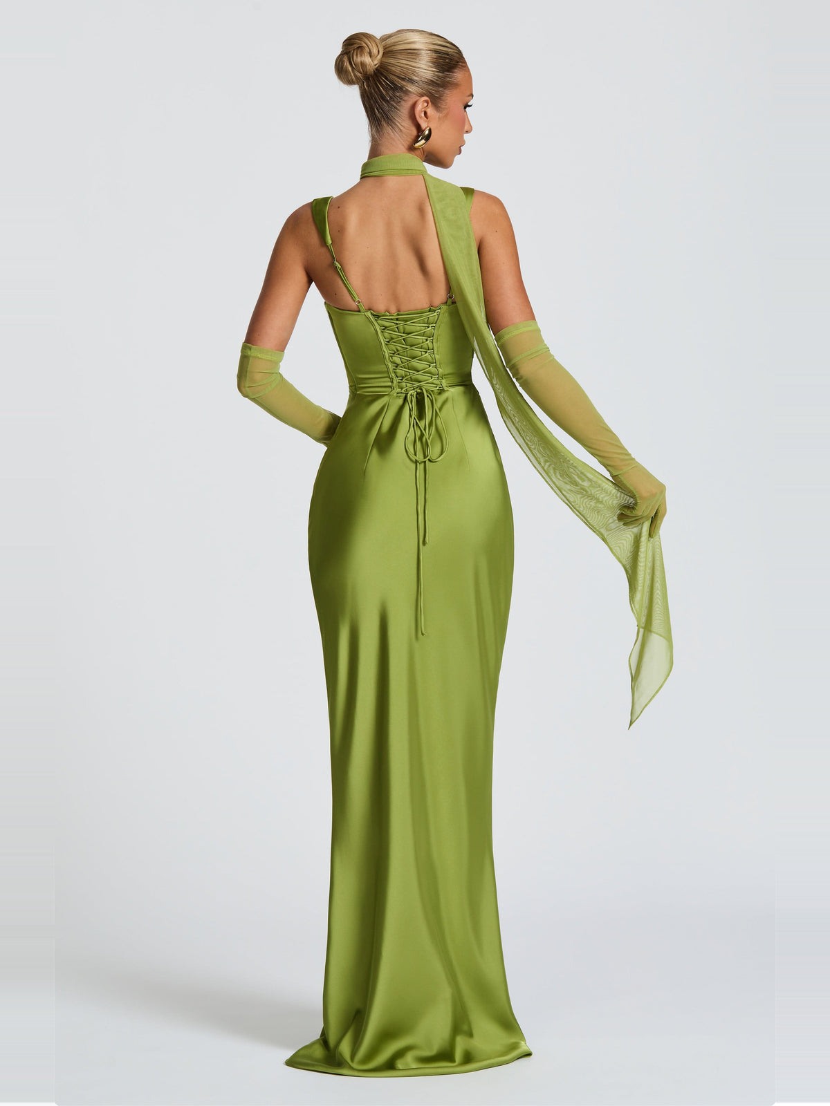 Livia Square Neck Corset Satin Maxi Dress — Svelte Chic