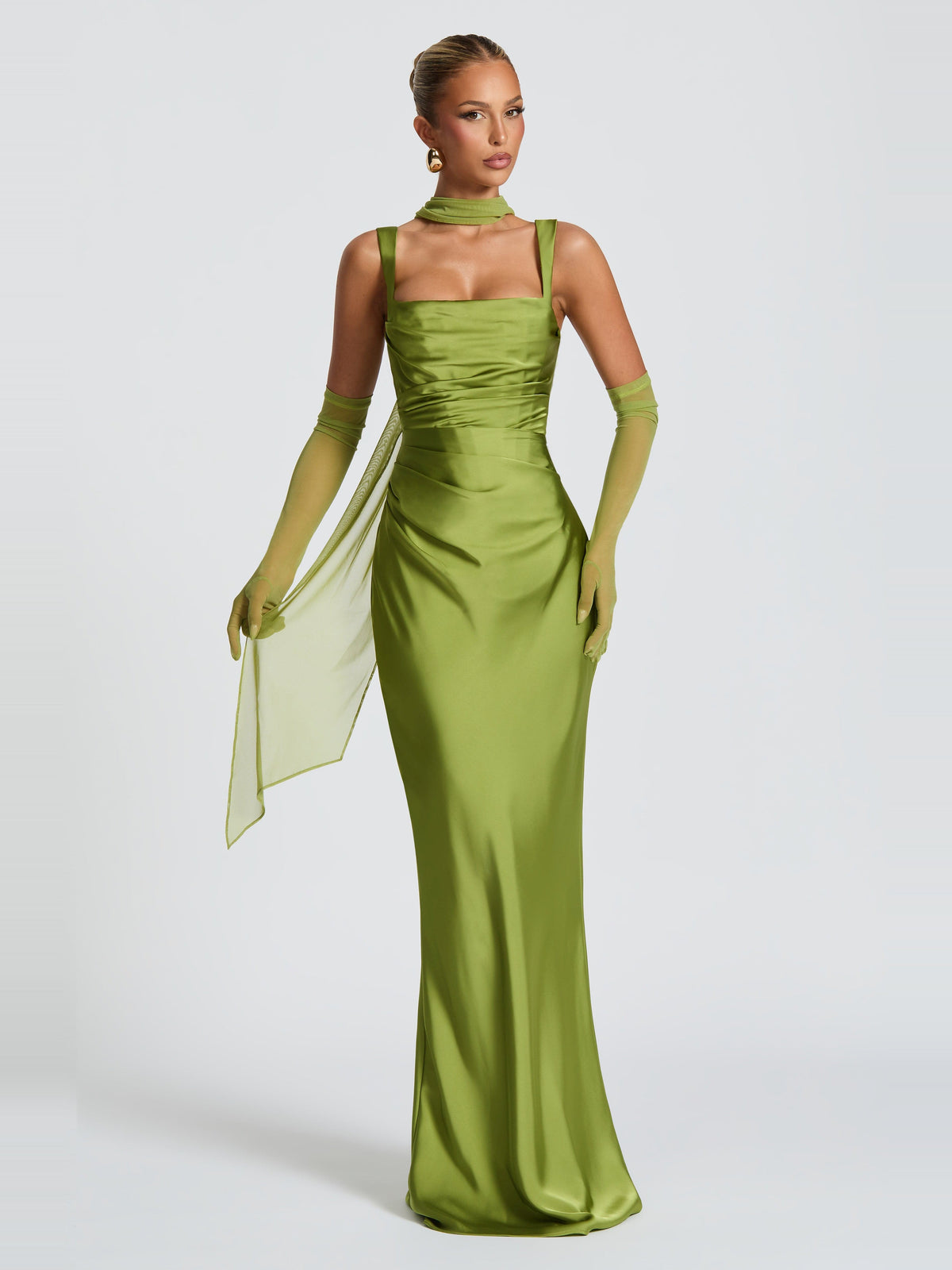 Livia Square Neck Corset Satin Maxi Dress — Svelte Chic