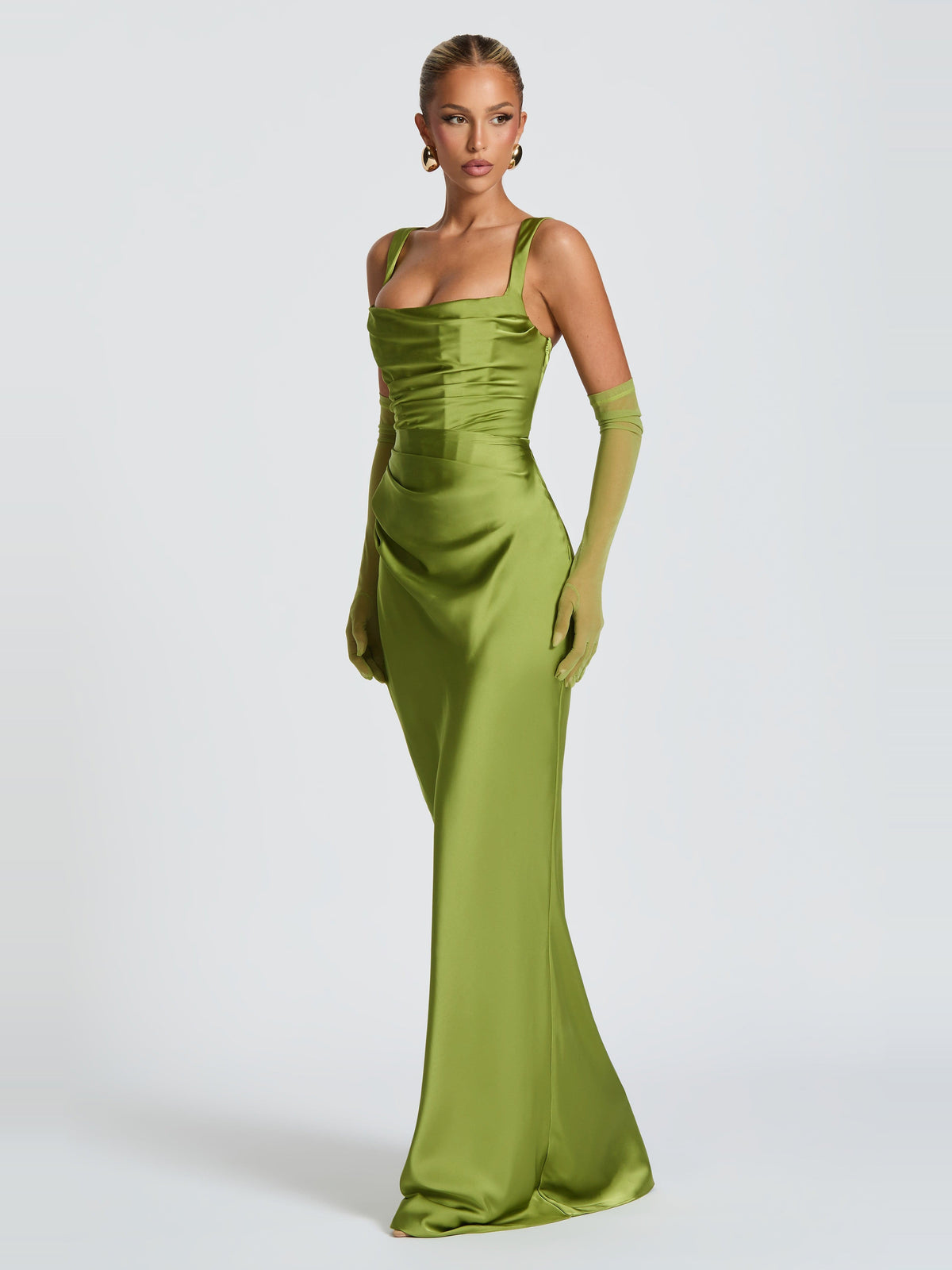 Livia Square Neck Corset Satin Maxi Dress — Svelte Chic
