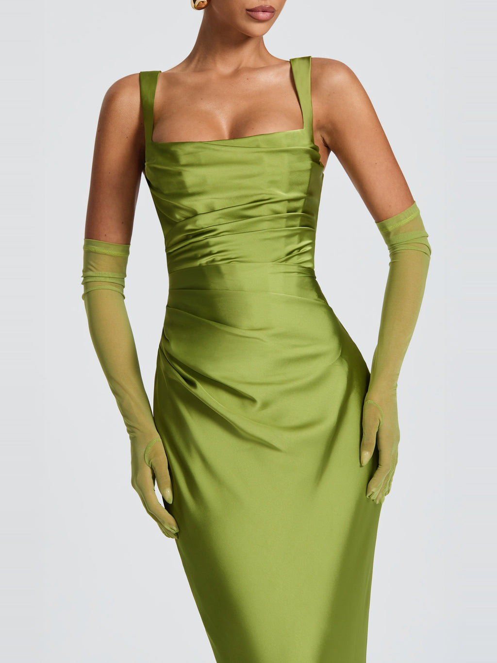 Livia Square Neck Corset Satin Maxi Dress — Svelte Chic