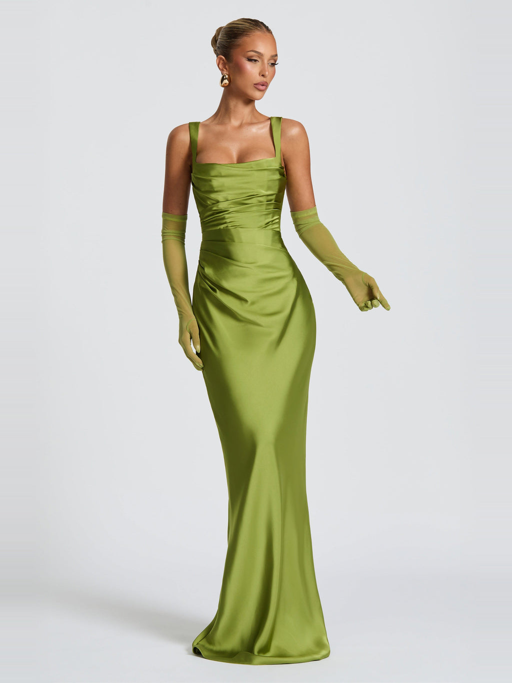 Livia Square Neck Corset Satin Maxi Dress — Svelte Chic