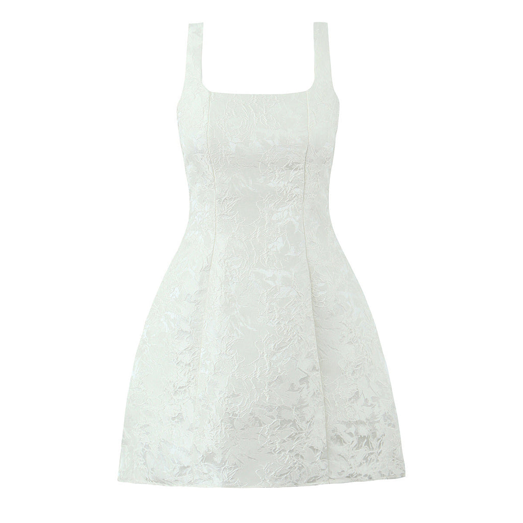 Floral Jacquard Square Neck Mini Dress — Svelte Chic