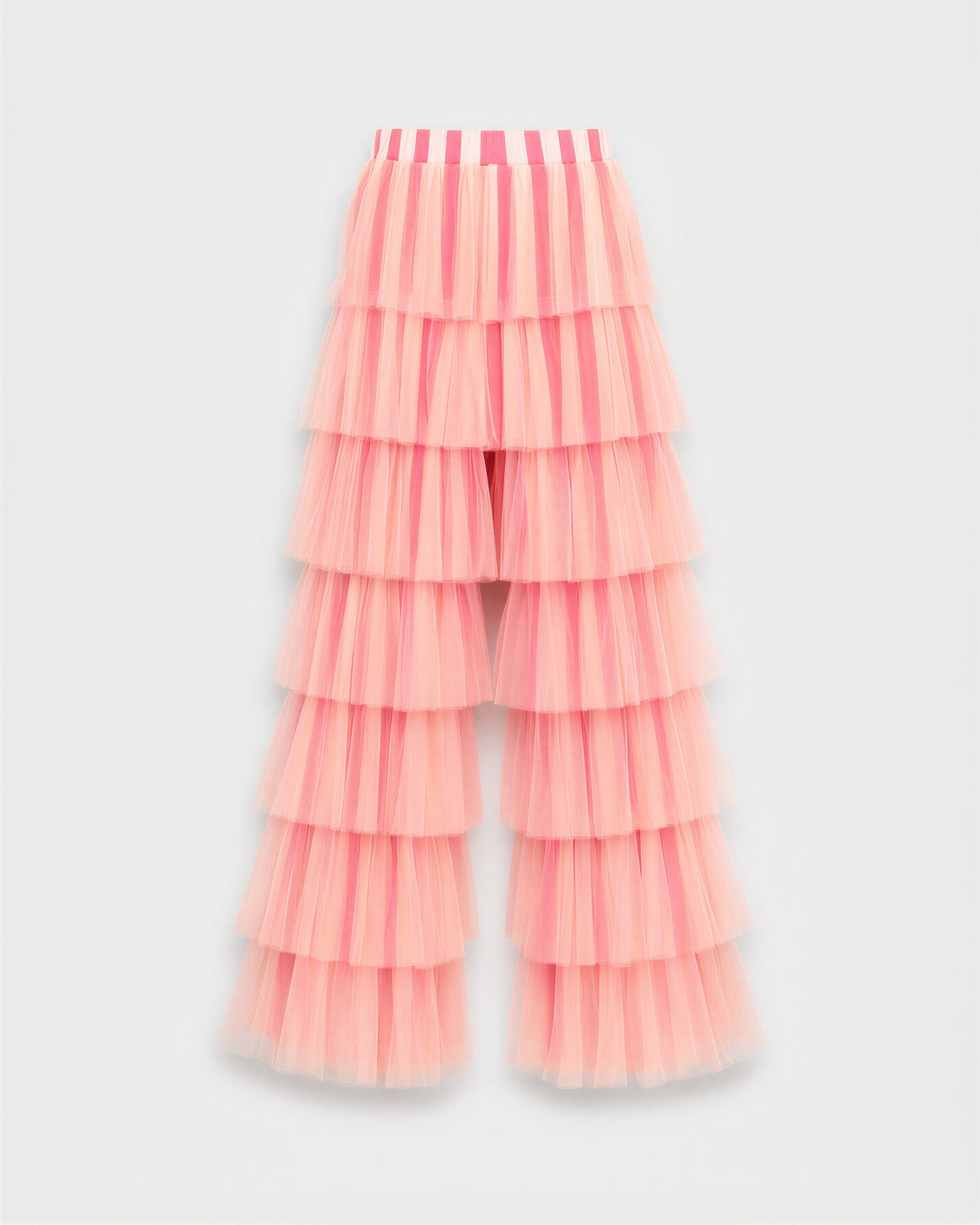 Orietta Tiered Ruffle Tulle Wide Leg Trousers, pink, product view without a model