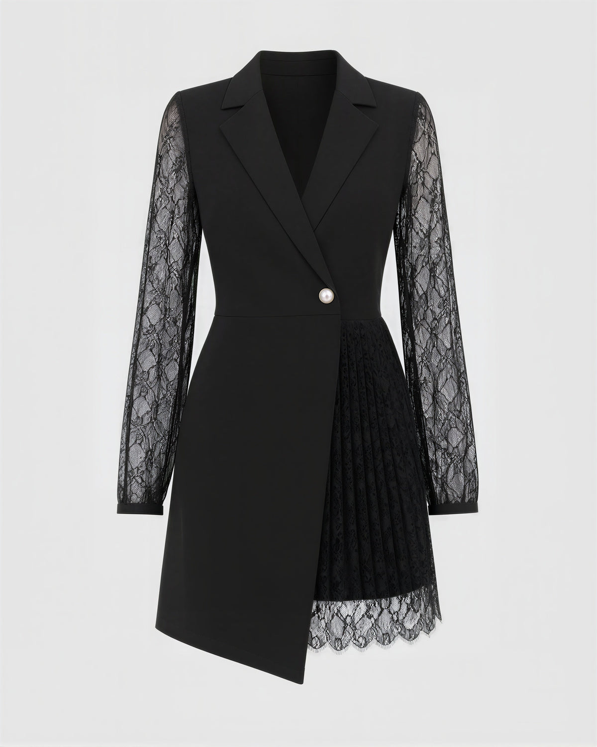 Ornella Lace Sleeve Asymmetric Blazer Mini Dress, black, product view without a model