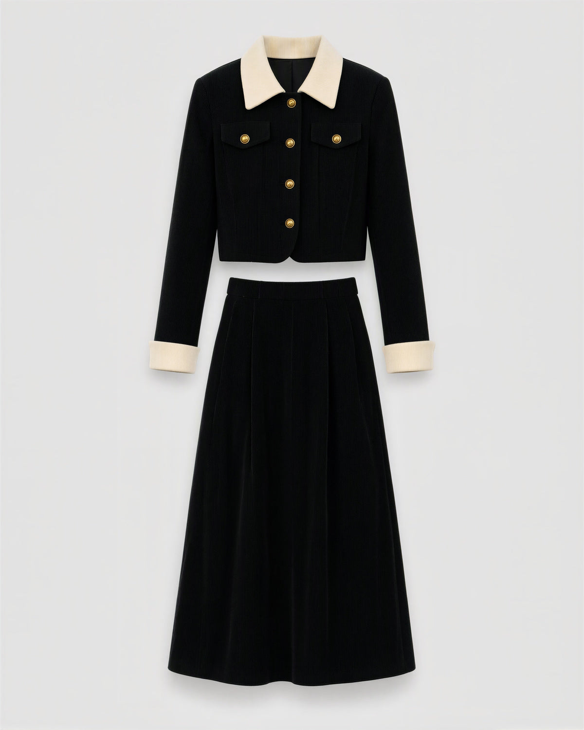 Orsola Corduroy Jacket and Long Skirt Set, black, product view without a model