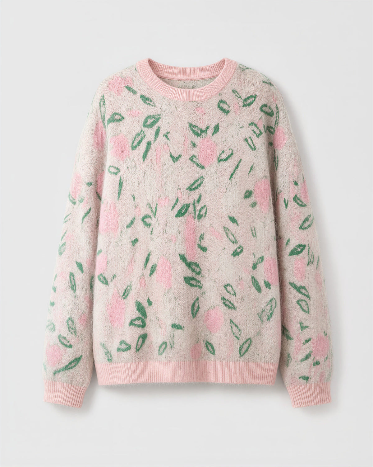 Ortensia Tulip Motif Jacquard Knit Sweater, pink green, product view without a model