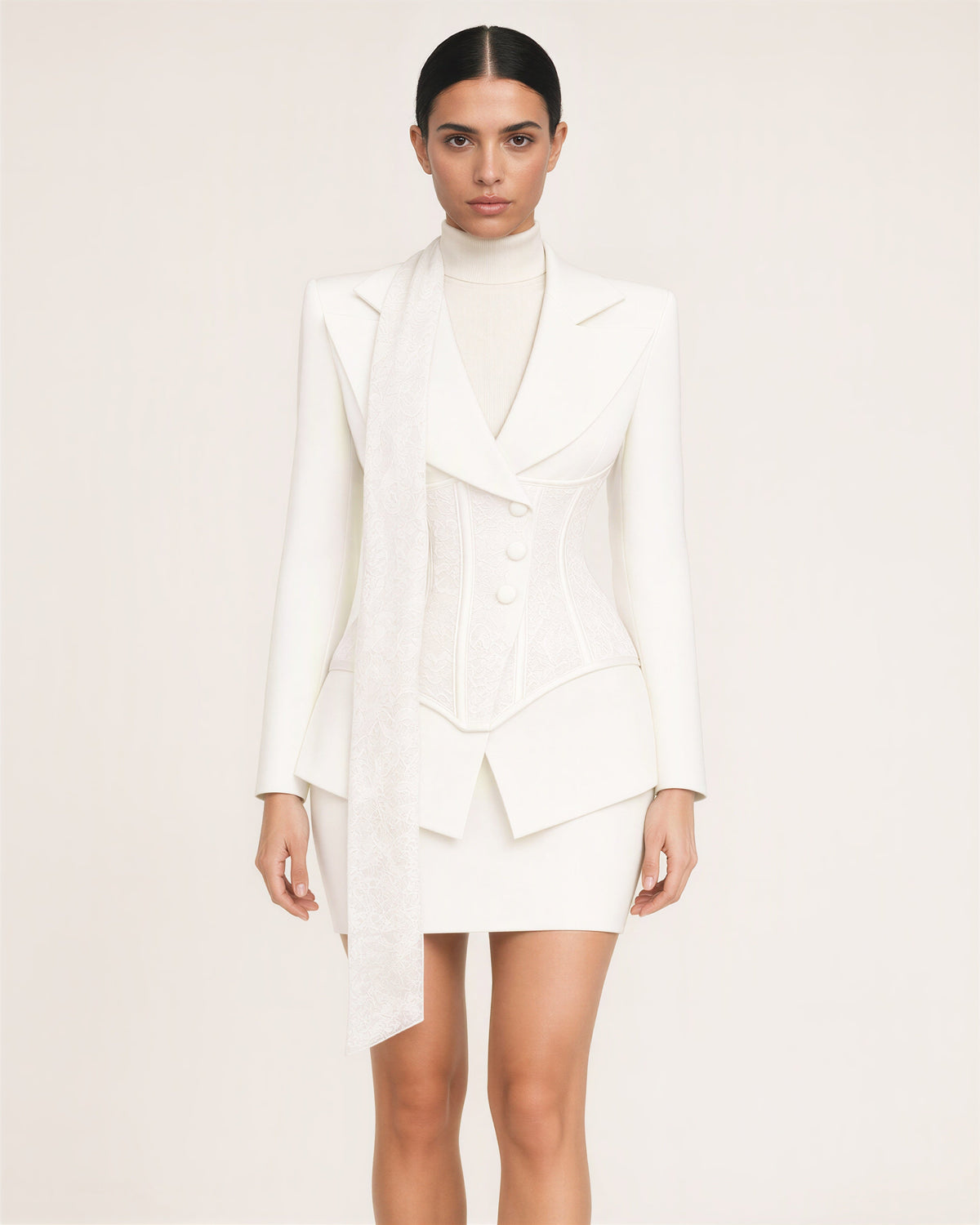 Ottavia Lace Corset Blazer and Mini Skirt Set, ivory color option