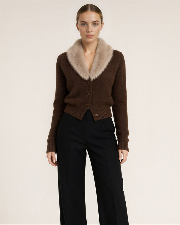 Paola Faux Fur Collar Cardigan
