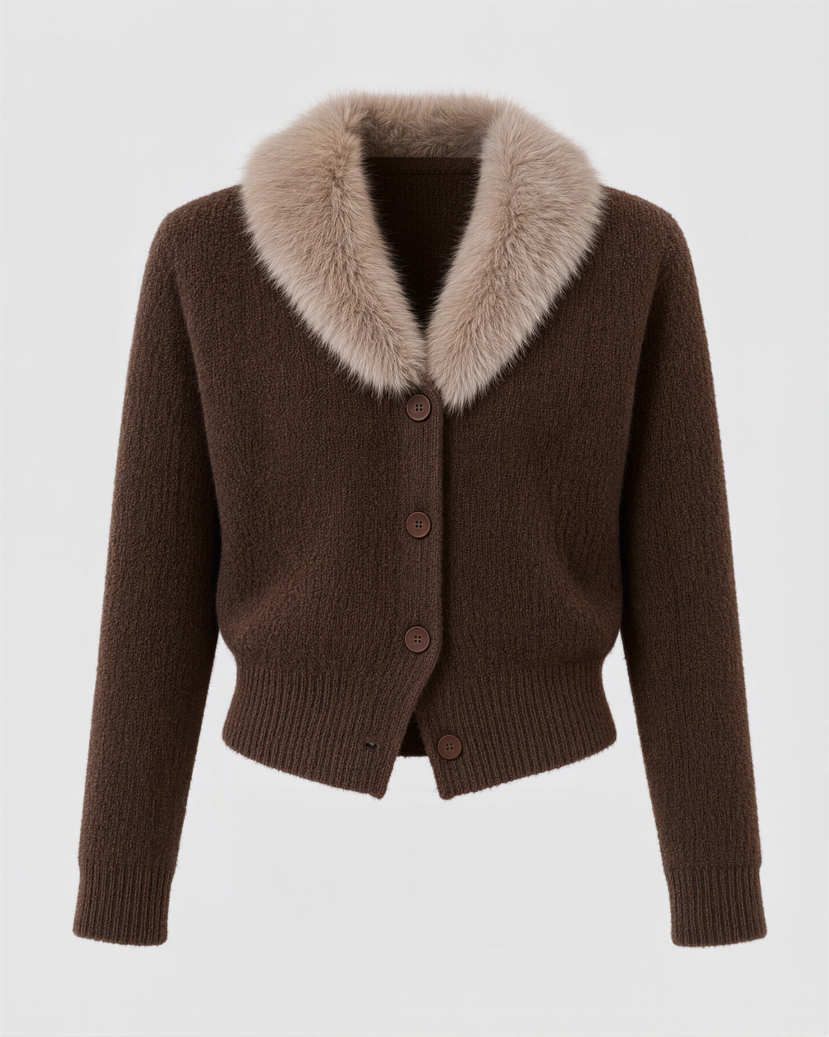 Paola Faux Fur Collar Cropped Knit Cardigan, dark brown, product view without a model