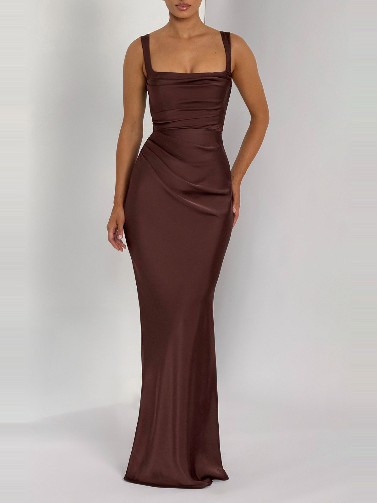 Livia Square Neck Corset Satin Maxi Dress — Svelte Chic