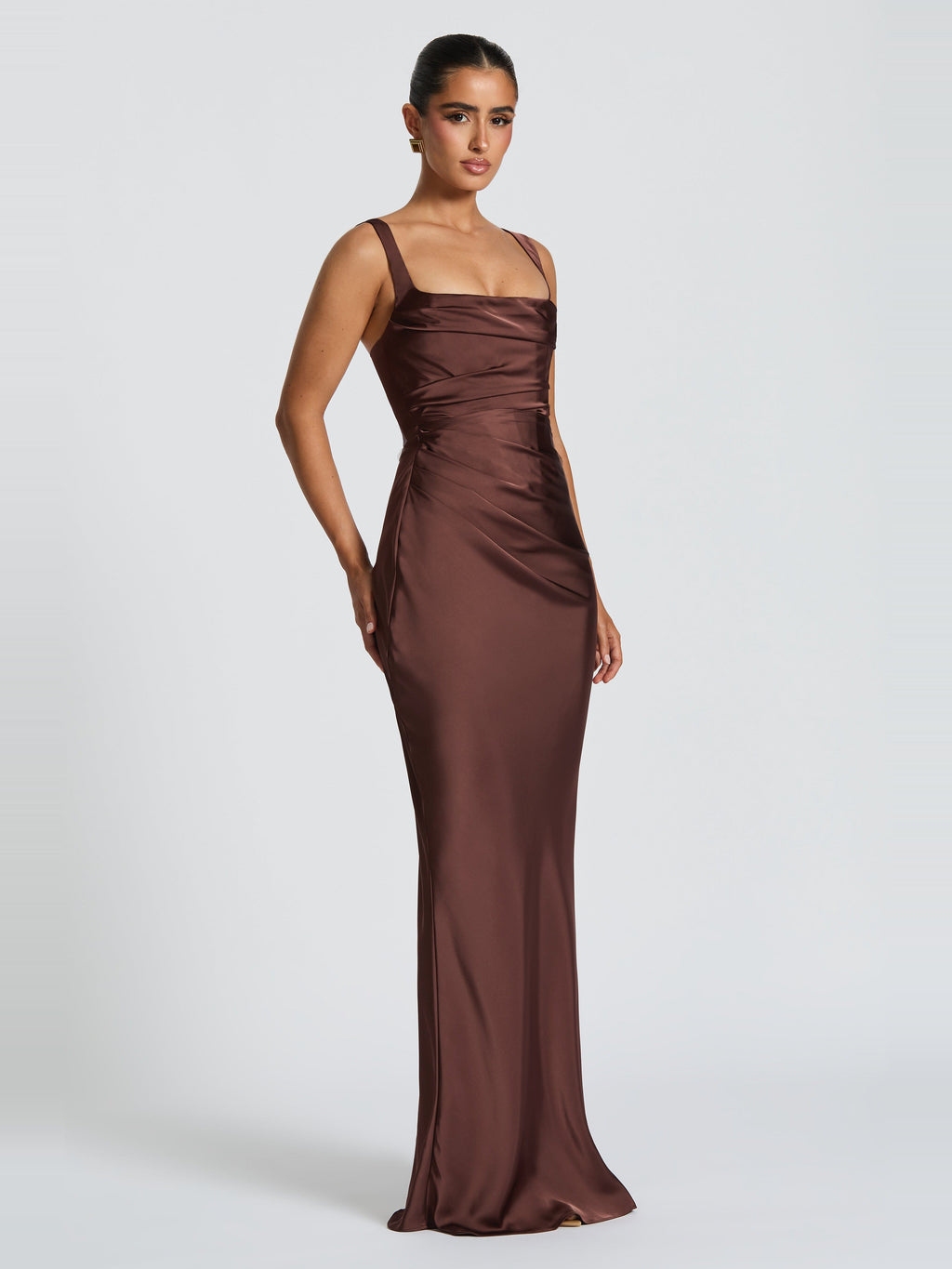 Livia Square Neck Corset Satin Maxi Dress — Svelte Chic
