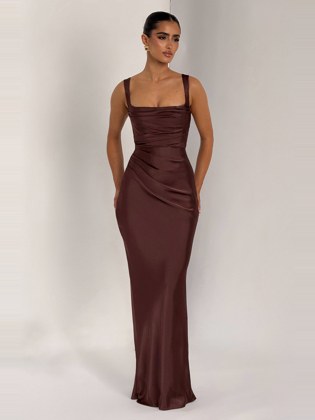 Livia Square Neck Corset Satin Maxi Dress — Svelte Chic