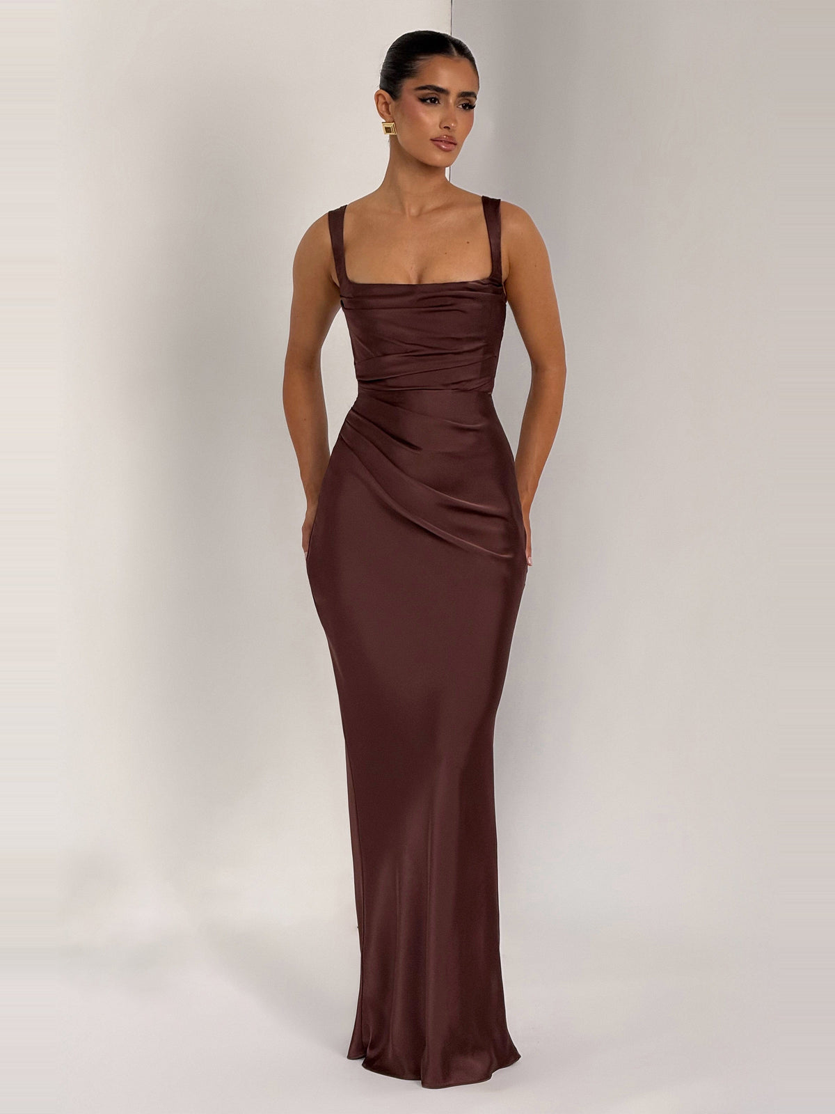 Livia Square Neck Corset Satin Maxi Dress — Svelte Chic