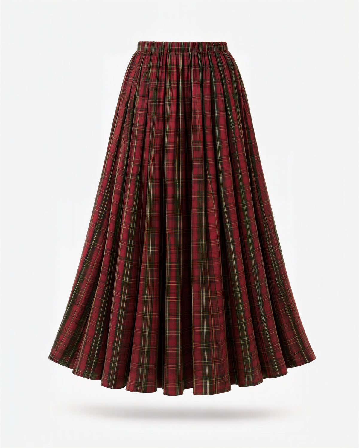 Rachele Check Elasticated Waist Flared Maxi Skirt, red check, product view without a model