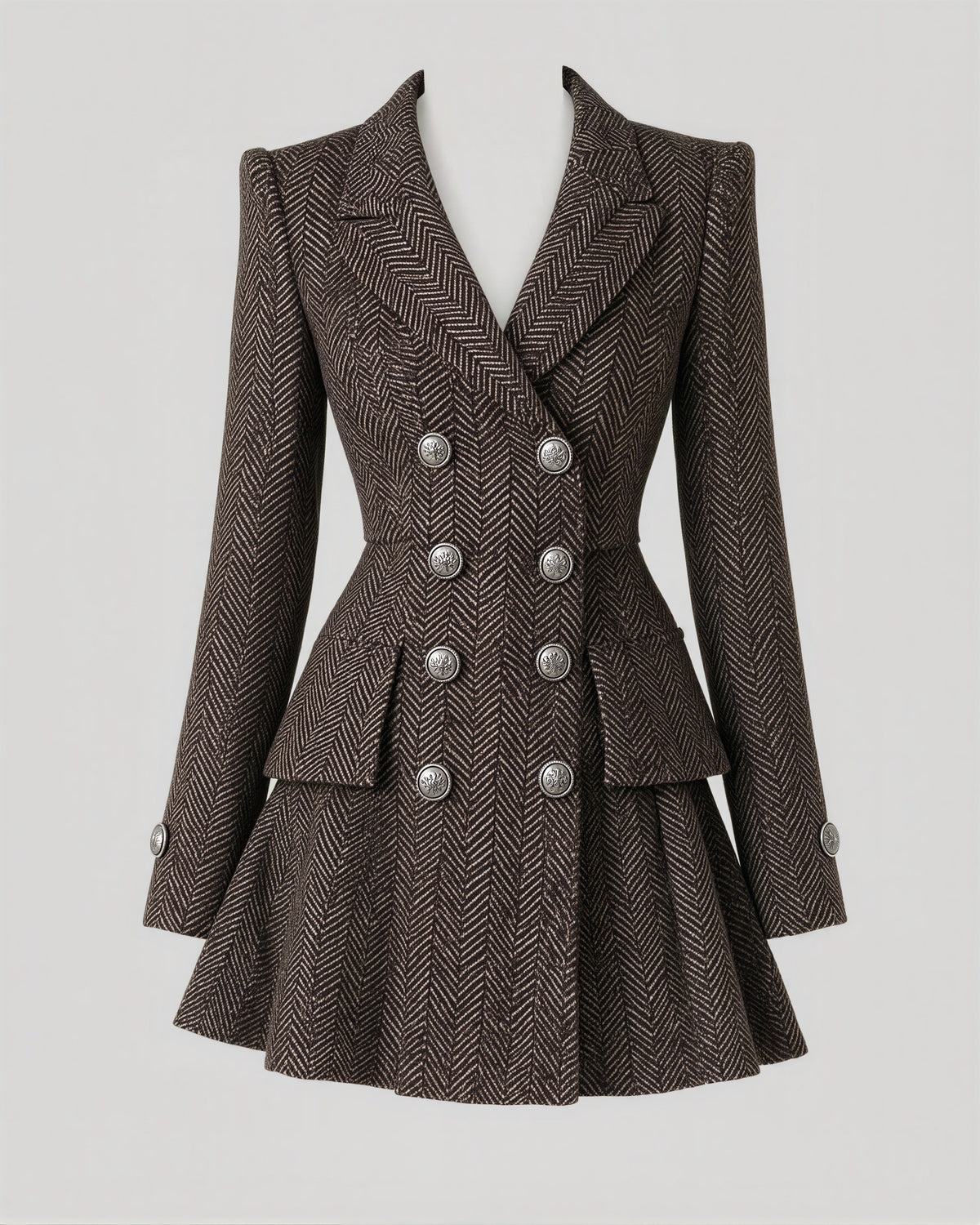 Regina Herringbone Double Breasted Blazer Mini Dress, brown ecru, product view without a model