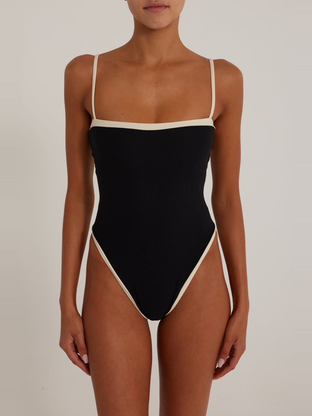 Colour Block Swimsuit in Black and Cream — Svelte Chic
