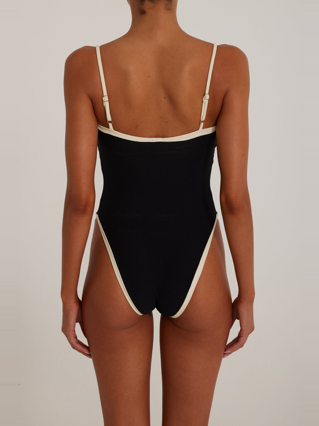 Colour Block Swimsuit in Black and Cream — Svelte Chic