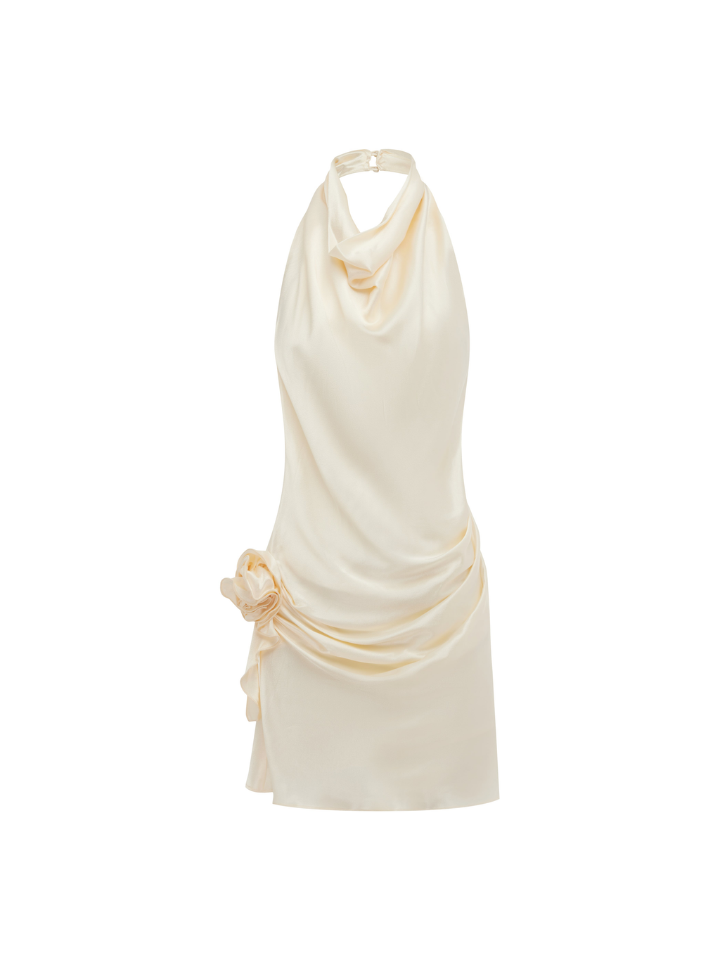 Rosa Satin Cowl Neck Mini Dress in Cream — Svelte Chic
