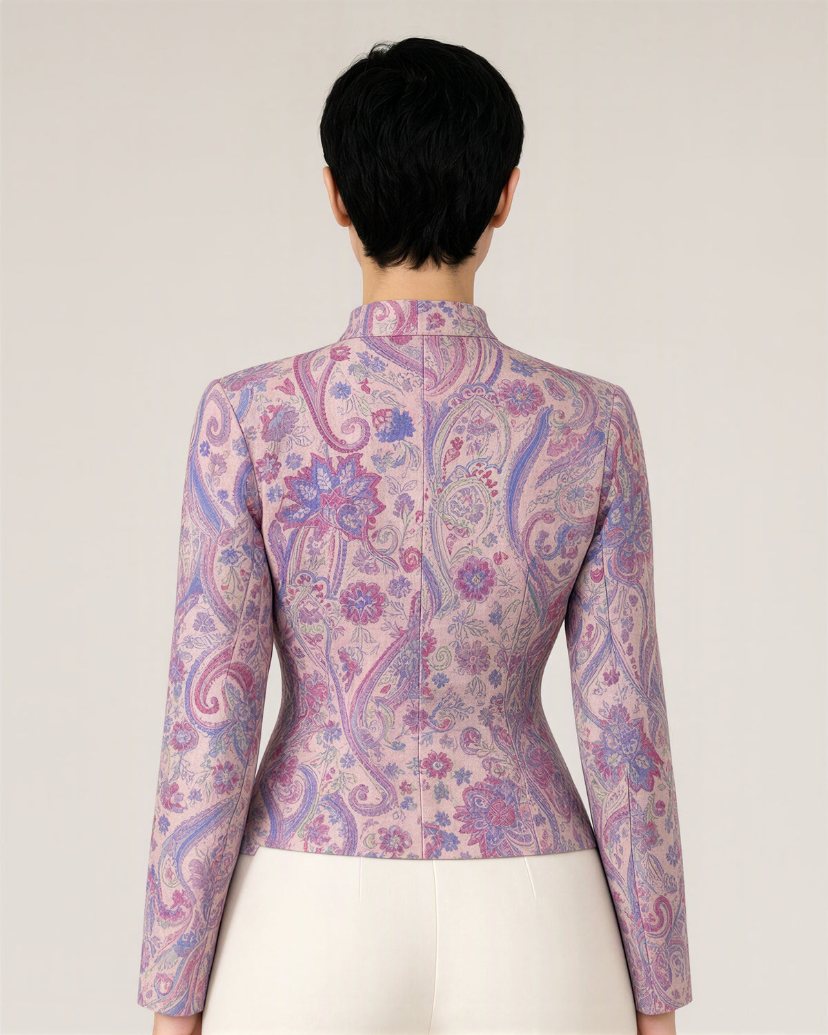 Rosetta Paisley Mandarin Collar Blazer, powder pink, back view