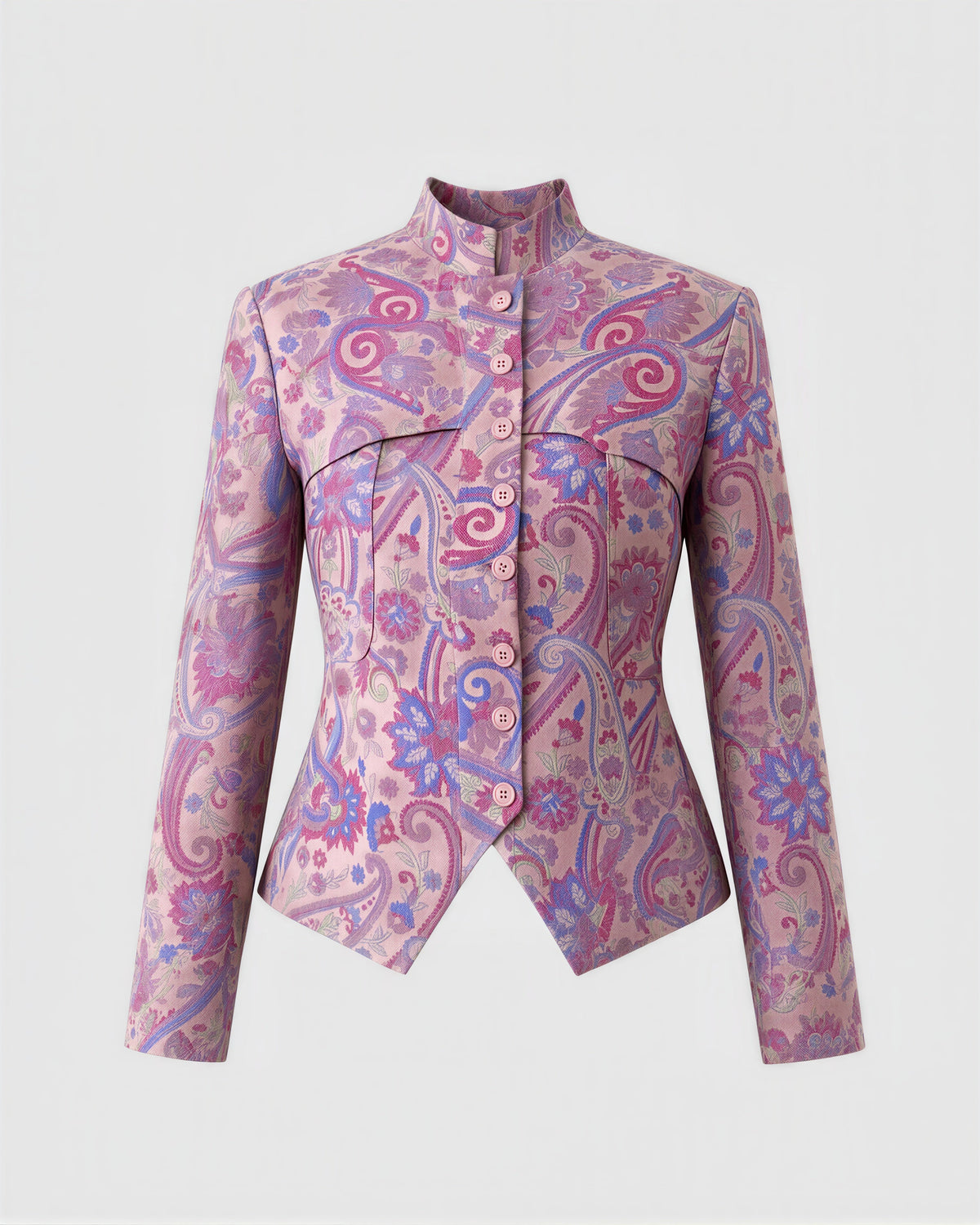 Rosetta Paisley Mandarin Collar Blazer, powder pink, product view without a model