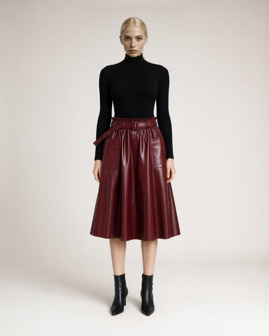 Rossana Faux Leather Midi Skirt