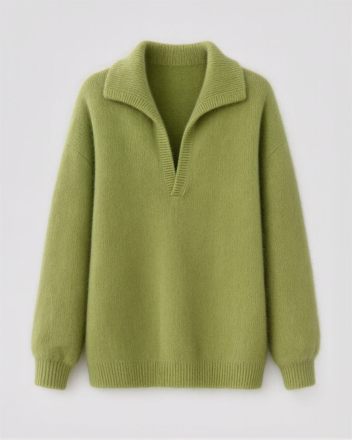 Sabina Polo Collar Brushed Knit Sweater, moss green, product view without a model