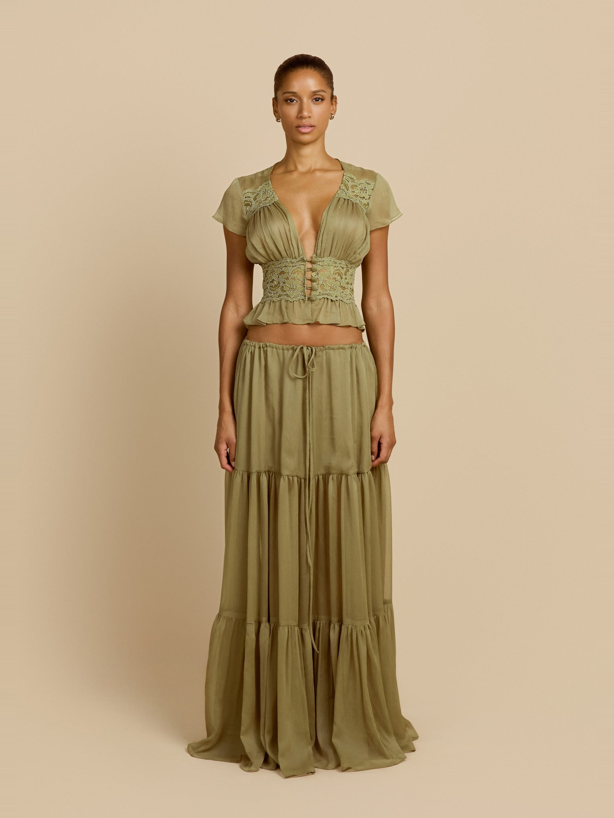 Sabrina Chiffon Maxi Skirt in Pistachio — Svelte Chic