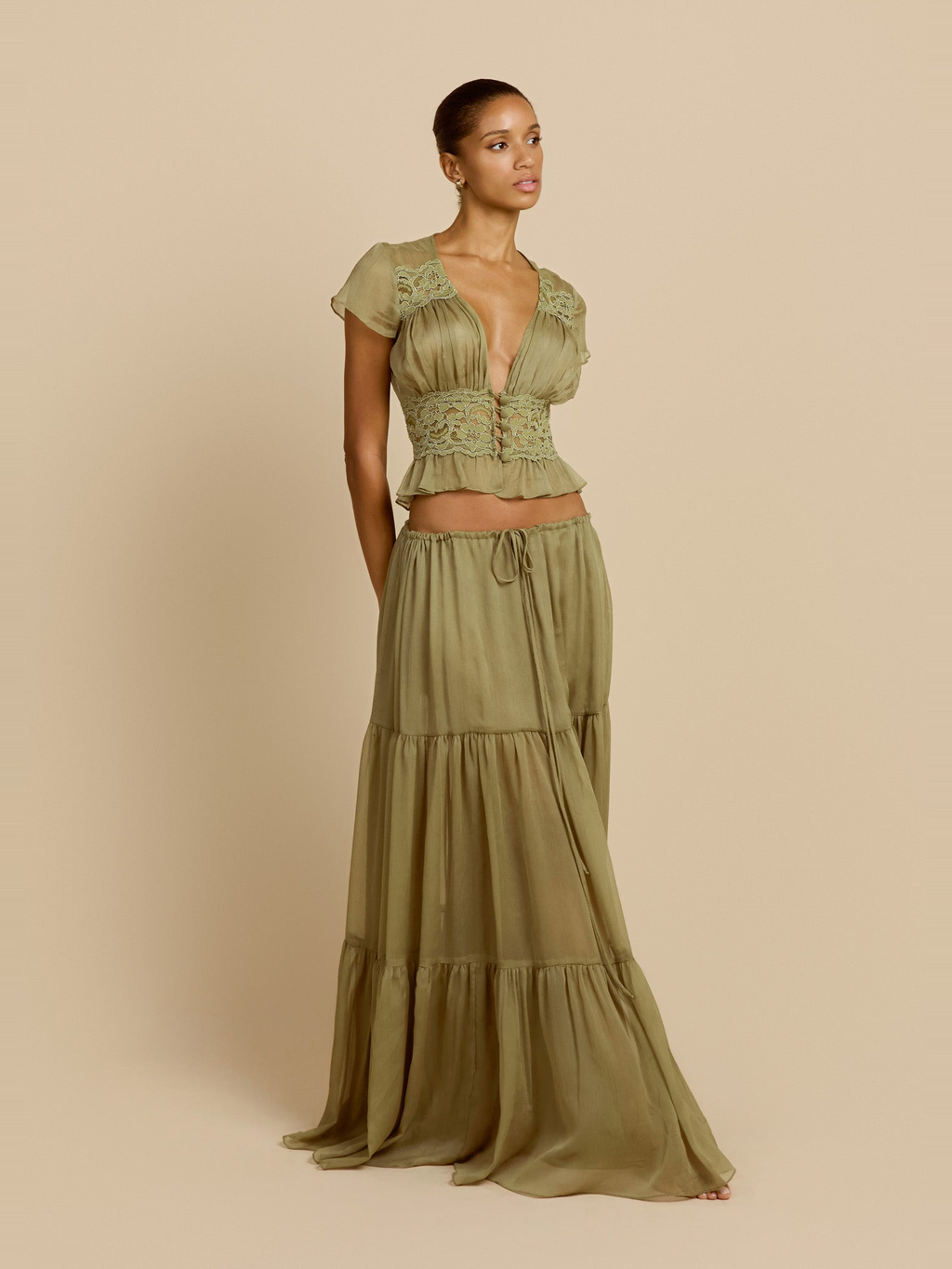Sabrina Chiffon Maxi Skirt in Pistachio — Svelte Chic