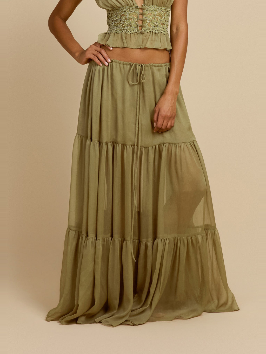 Sabrina Chiffon Maxi Skirt in Pistachio — Svelte Chic