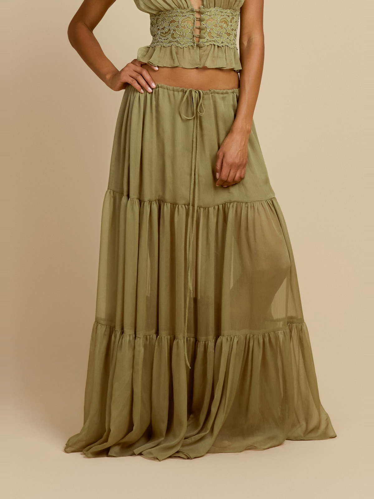 Sabrina Chiffon Maxi Skirt in Pistachio — Svelte Chic