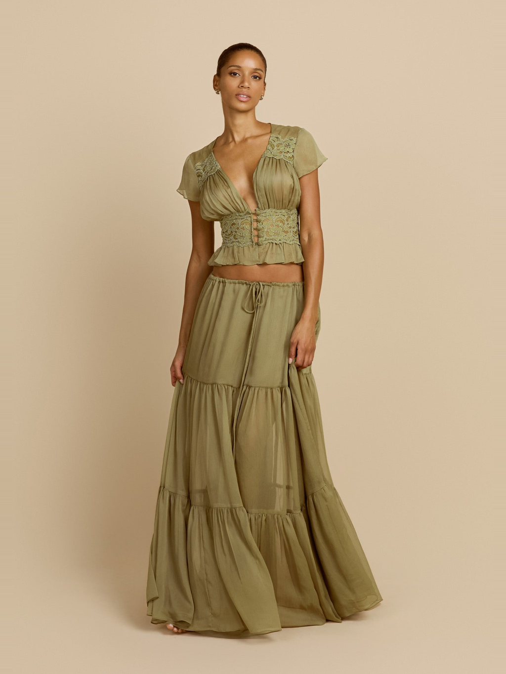 Sabrina Chiffon Maxi Skirt in Pistachio — Svelte Chic