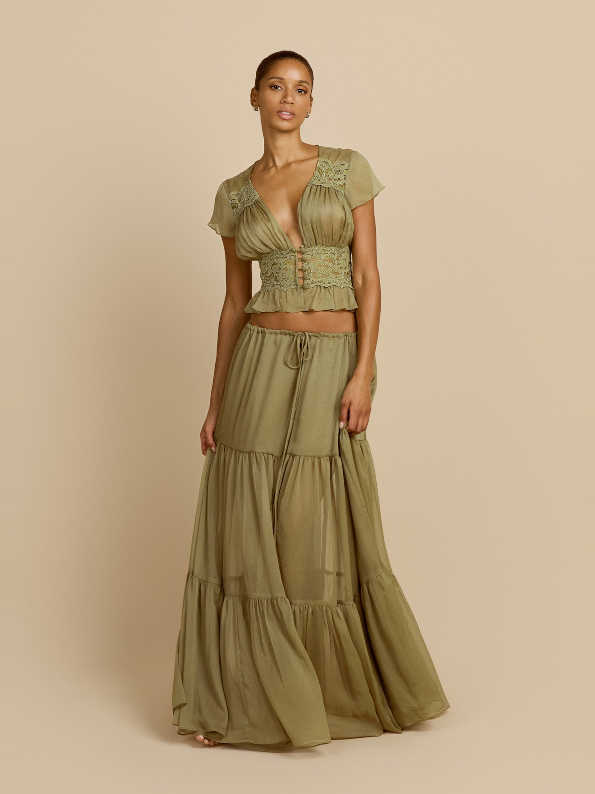 Sabrina Chiffon Maxi Skirt in Pistachio — Svelte Chic