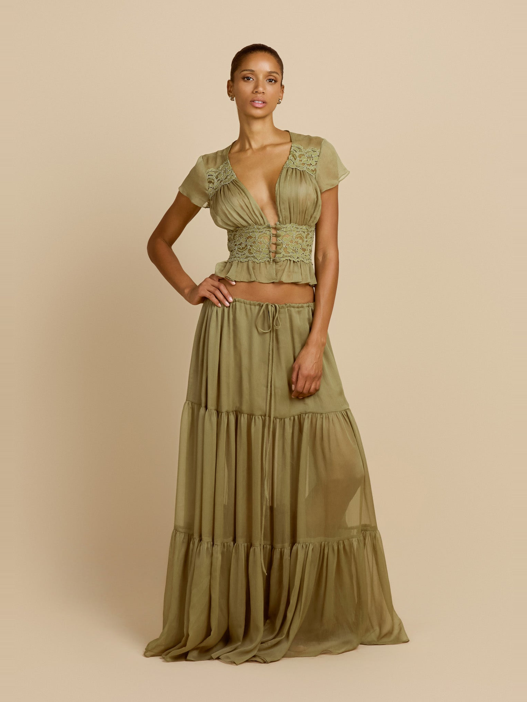 Sabrina Chiffon Maxi Skirt in Pistachio — Svelte Chic