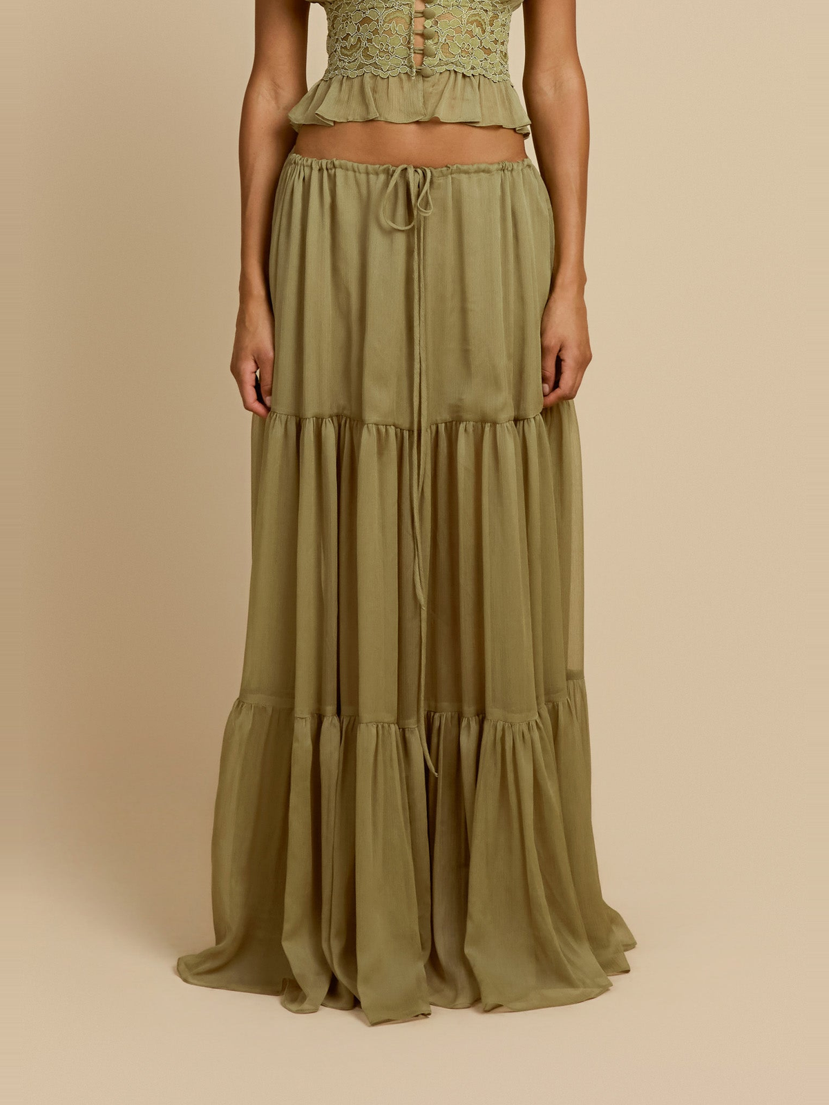 Sabrina Chiffon Maxi Skirt in Pistachio — Svelte Chic