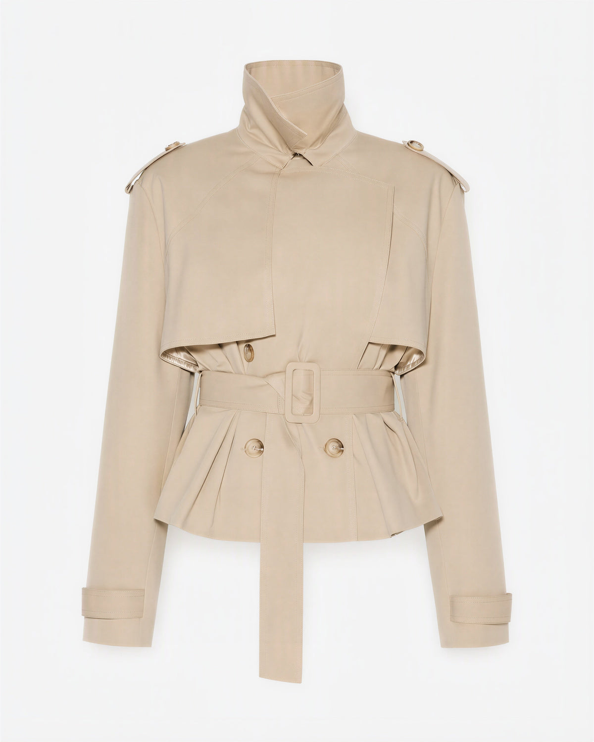 Sara Peplum Double Breasted Cropped Trench Jacket, beige, product view without a model