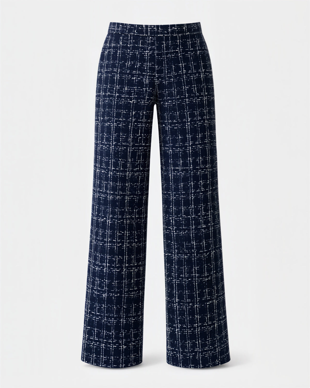 Severina Tweed Look Check Straight Leg Trousers, navy, product view without a model